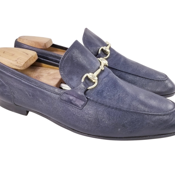 Men's Blue Leather Loafers JORDAAN HORSEBIT BY GUCCI - Picture 1 of 12